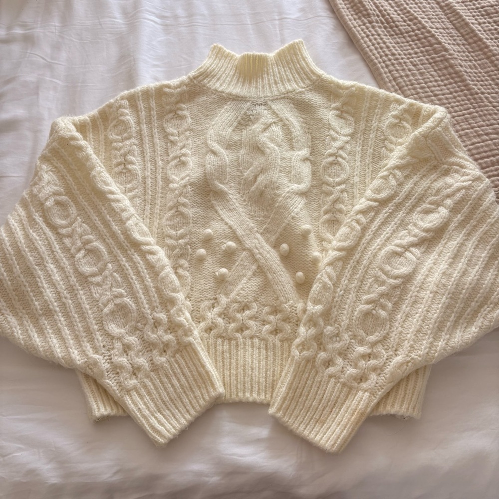 ASOS cream cable knit mock neck sweater chunky textured cropped sweater